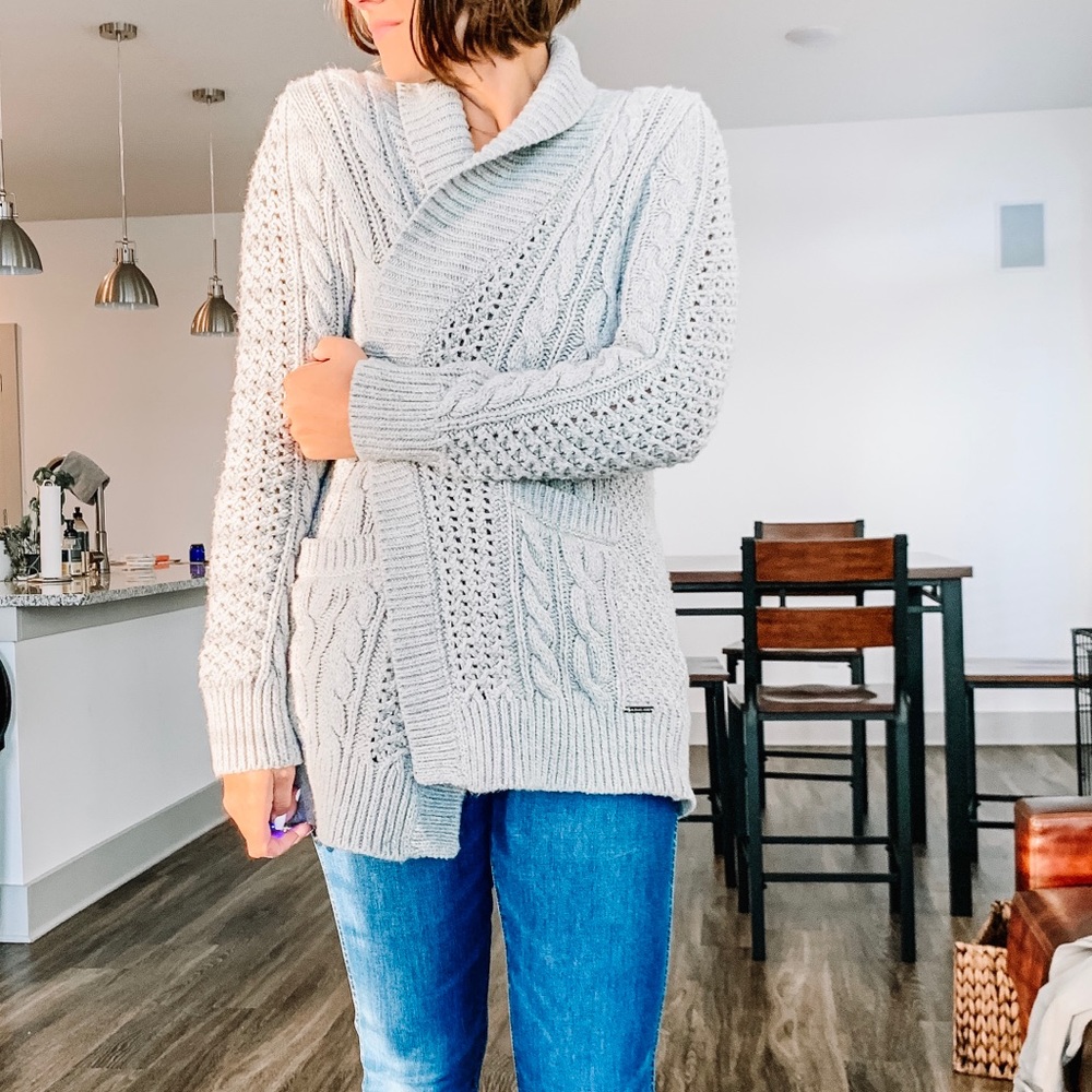 Michael Kors Gray Cable Knit Cardigan - Picture 3 of 8